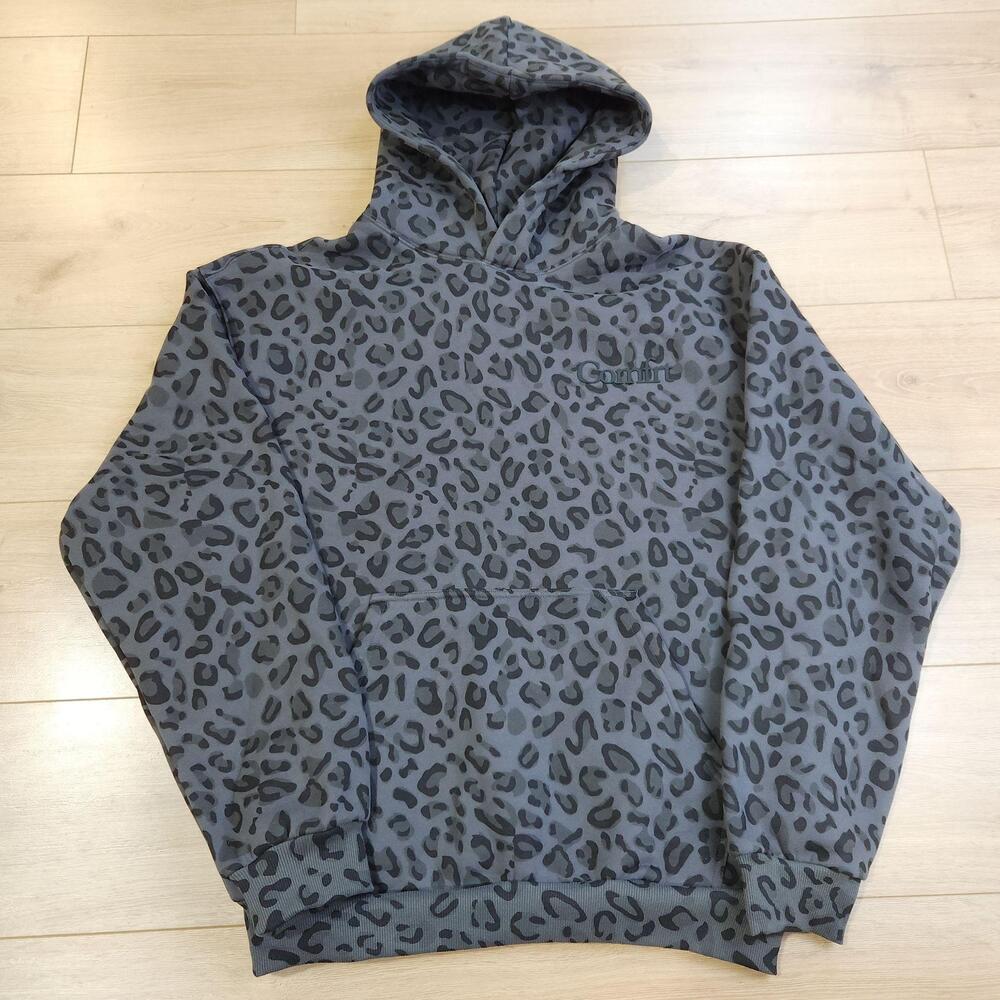 Comfrt Hoodie Sweatshirt Womens Medium Gray Leopard Print Fleece Pullover Casual